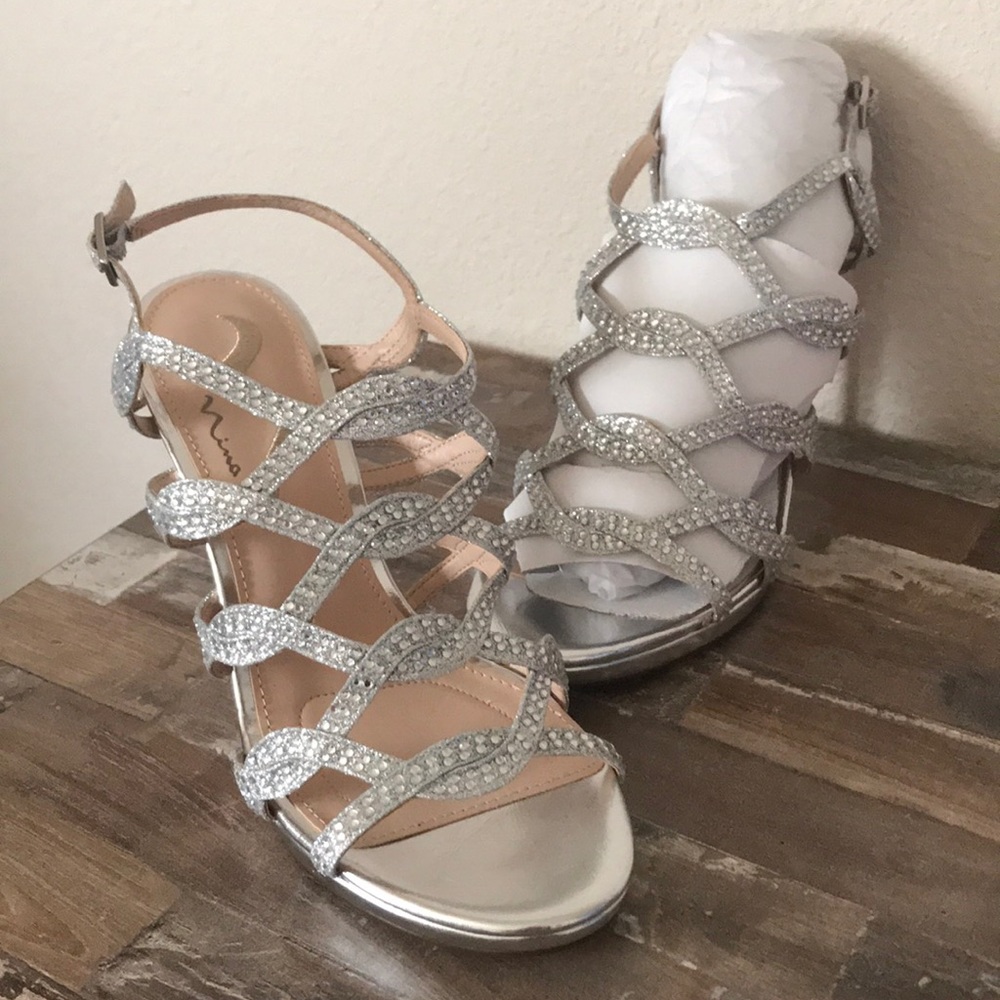 Brand new silver strappy heels